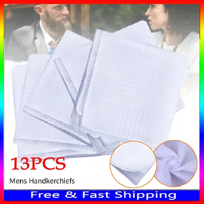 13 Pcs White Cotton Men Handkerchiefs Hanky Pocket Square Hankie Vintage Classic • $12.50