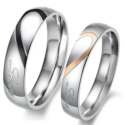 Love Heart Stainless Steel Comfort Fit Wedding Bands Promise Ring US Seller HS19 • $9.29