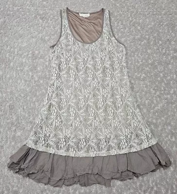 A'reve Mini Dress Womens SIZE S Beige Lace Sleeveless Scoop Neck A-Line Ruffle • $11.43