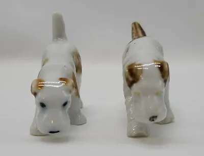 Vtg 1930s Pair Airedale Wire Fox Welsh Terrier Dog Figurines Bone China JAPAN  • $15.92