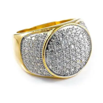 18K IP Gold Plated Micropave Lab CZ Stainless Steel Band Mens Hip Hop Pinky Ring • $29.99