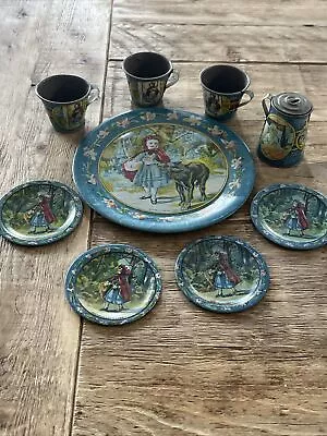 Vintage 1931 Ohio Art Little Red Riding Hood Children's Tin Tea Set • $44.99