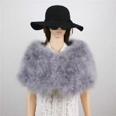 Women Real Ostrich Feather Fur Shrug Cape Bride Wedding Party Shawls Wraps GRAY • $45