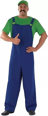 Mens Adult Luigi Costume Fancy Dress Outfit Plumber Mario Super Bros Large  • £7.99