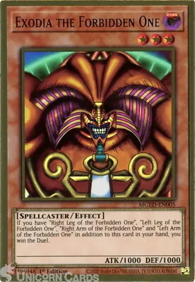 MGED-EN005 Exodia The Forbidden One Premium Gold Rare 1st Edition Mint YuGiOh Ca • £0.99