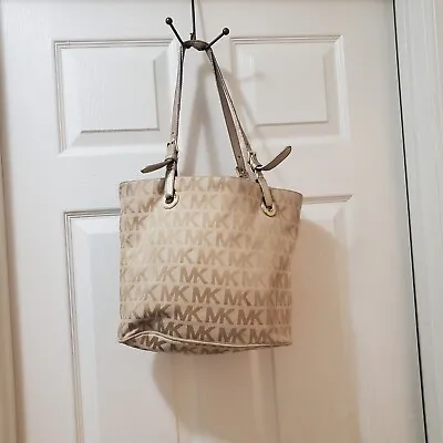 Michael Kors Beige Camel/ Gold Signature Handbag Md Tote  • $25