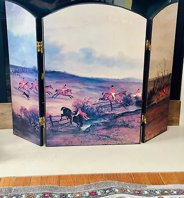 VTG 3-Panel Folding Wooden Equestrian/Horses Decorative Fireplace Screen 36 X26  • $275