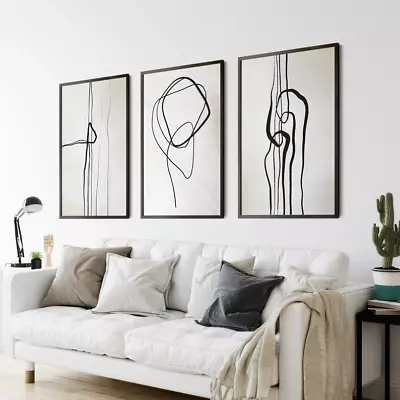 Set Of 3 Calming Black Beige Minimalist Abstract Wall Art Home Decor • £56.01