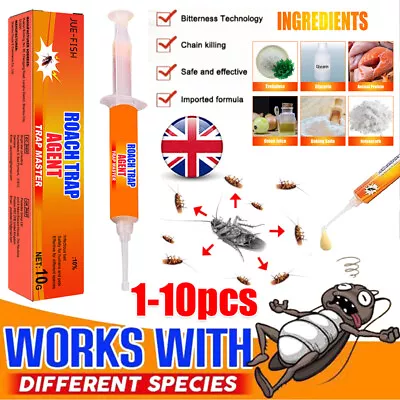 Cockroach Killer Gel Bait Strong Cockroach Eliminator Syringe For Toilet Kitchen • £13.99