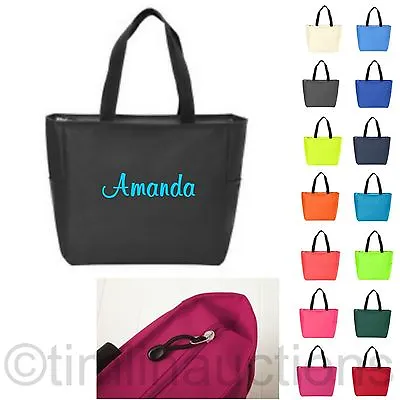 Zip Personalized Monogram Tote Bag Bridesmaid Gift Bride Teacher Nurse Handbag • $12