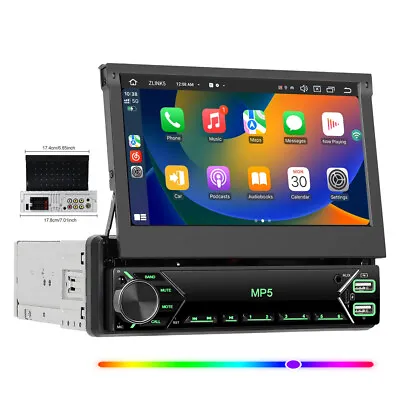 Single 1 DIN Car Radio Stereo Touch Screen Flip Out Bluetooth 7  MP5 Player BT • £54.99