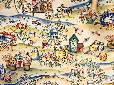 VTG `02 Country Cats In The Garden Birds Flowers & Trees By Classic Cottons BTFQ • $7.99