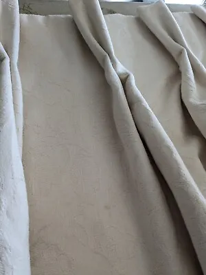 1 Pair Of  Natural Cotton Damask Curtains Cream Lined  HUGE    LONG • £120