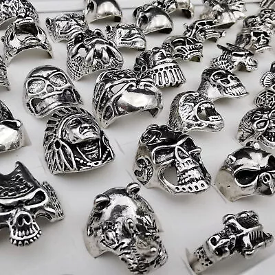 30pcs Wholesale Men Stainless Steel Ring Gothic Punk Biker Rings Skull Jewelry • $26.46