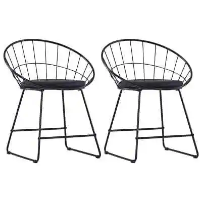 Dining Chairs With Faux Leather Seats 2 Pcs Black Steel • $392.72