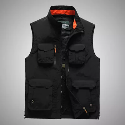 Mens Multi Pocket Vest Hunting Fishing Waistcoat Safari BodyWarmer Gilet Jacket • £20.99