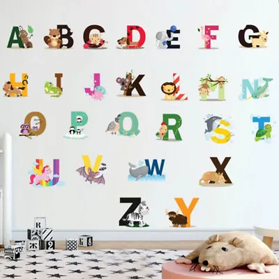 Cartoon Jungle Wild 26 Letters Alphabet Animals Wall Stickers For Kids Rooms.TM • £6.45