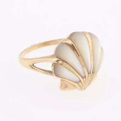 14k Yellow Gold Kabana Mother Of Pearl Shell Estate Ring Size 6.75 • $387.59