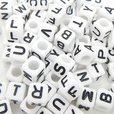 100 X 6mm White Black Letter Alphabet Loose Pony Cube Beads Mixed Single A-Z UK • £2.49