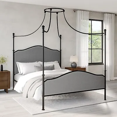 King Size Canopy Bed Frame In Black Metal - Lille LIL002 • £329.92