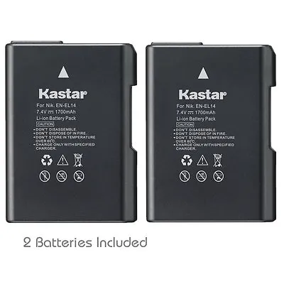 2x Kastar Battery For Nikon EN-EL14 D3100 D3200 D3300 D3400 D5100 D5200 D5300 • $19.99