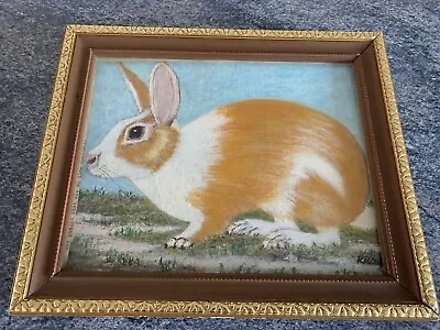 Vintage Original Art Rabbit Hand Painting Signed By  Artist Framed Under Glass • $35.95