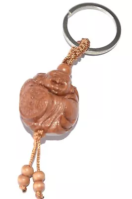 Chinese Feng Shui  Laughing Buddha Wooden Good Luck Key Ring Keychain • £8.99