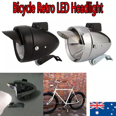 Bike Bicycle Retro LED Headlight Front Fog Light Head Lamp Metal Chrome Vintage • $20.99