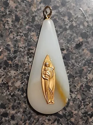 Vintage Catholic Blessed Virgin Mary & Infant Jesus Onyx Stone Medal • $20