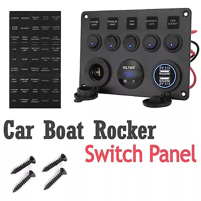 $27.54 • Buy 12V Switch Panel USB Charger 5 GANG ON-OFF Toggle LED Rocker For Car Boat Marine