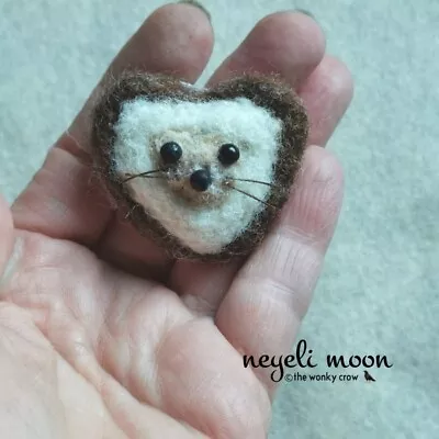 Needle Felted Hedgehog Heart Brooch Whimsy Accessory By Neyeli • £6.50
