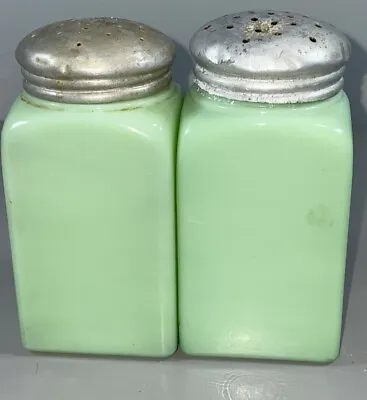 Vintage 1930’s McKEE Uranium Jadeite Glass Shakers With Original Lids • $49.99