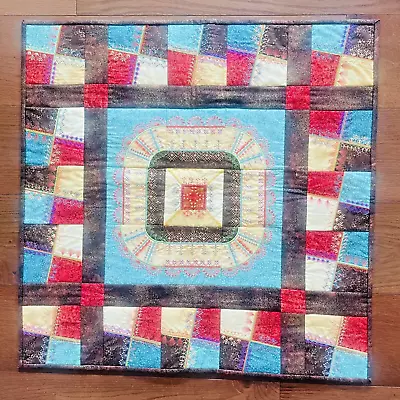 Mini Quilt Top Table Topper Embroidered  Wall Art 29  Square Bright Colors ~ NEW • $36