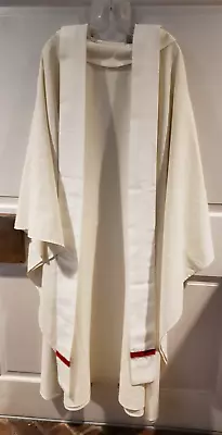 Vintage Priest Clergy Vestment Chasuble & Stole Creamy White W/red Velvet Detail • $59