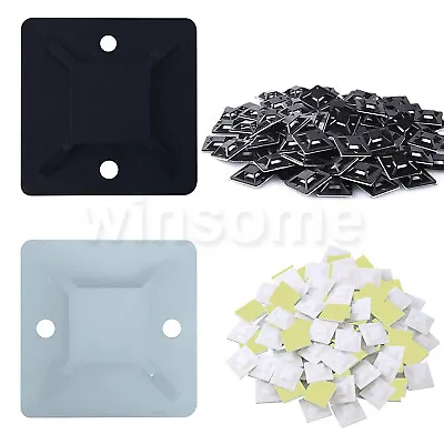 40 X Self Adhesive Walls Cable Wire Tie Mounts Square Pad Cord Clips Sticky Base • £3.23