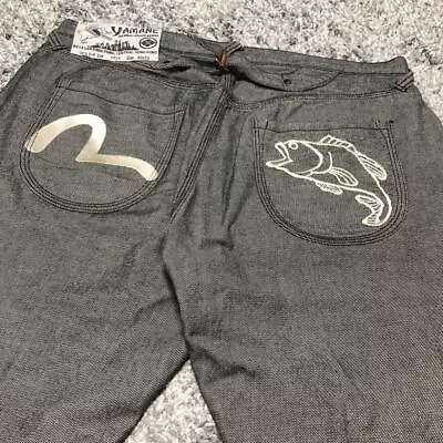 EVISU Embroidered Seagull Logo Gray Denim Pants Lot1959 40×34 Used From Japan • $500.84