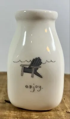 Beth Mueller Sm Ceramic Milk Bottle Vase “Enjoy” Beach Chair Waves Design 4.5” • $16
