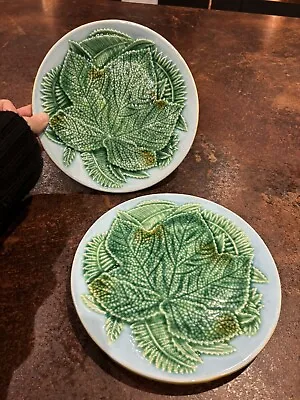 2x Vintage Majolica Glazed Plates- Leaf/Vine/Cabbage Foliage • £25
