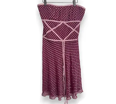 MARIA GRACHVOGEL Dress Wine Red Size 14 Strapless Silk Polka Dot Knee Length • £17.99
