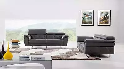 2PC Gray Modern Contemporary Italian Top Grain Leather Sofa Loveseat Set • $3799