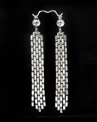 Lab Created Silver Marilyn Monroe Inspired Long Baguette Dangle Party Earrings • $299