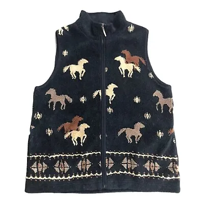  Vintage Dash Horse Pattern Sleeveless Fleece Waistcoat Vest Zip Size 12 Retro • $25.99