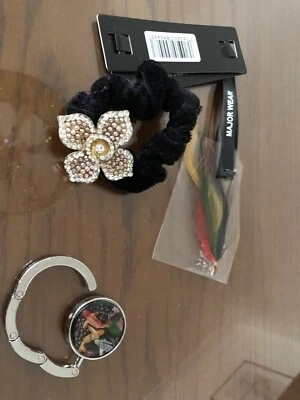 Diamanté Flower Scrunchie Hair Band Jewel Table Bag Clip Feather Head Gold Black • £1.50