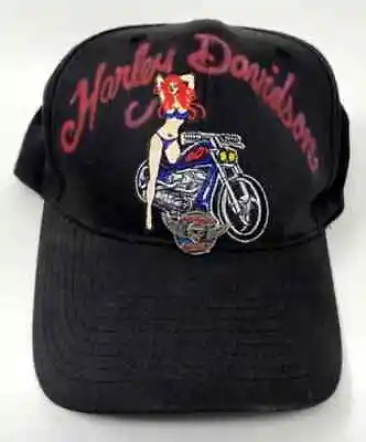 Vintage Nissin Cap Harley Davidson Snapback Baseball Hat With Medal Sexy Lady • $39.99