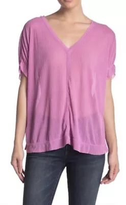 WoW~ FP We The Free People Sz M Purple Ribbed Oversized Top Ribbed Raw Edges K5 • $19.99