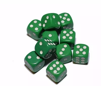 10 Green Opaque Dice Set 16mm 6-Sided RPG Magic D&D Unique With White Pips Rolls • $5.99