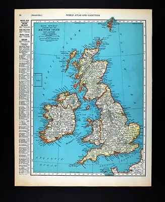 1937 McNally Map British Isles Great Britain & Ireland England Scotland London • $11.20