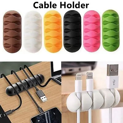 Cable Holder Management Clips Ties Charger Wire Tidy Lead Desk USB Organizer • £2.28