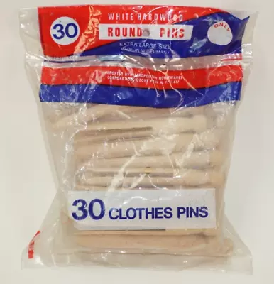 30 Count XL New Vintage White Hardwood Wood Round Clothes Pins Crafts NOS • $11.99