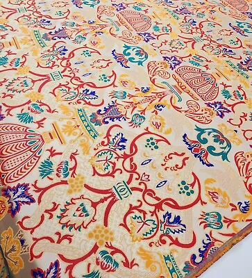 Luxury Venetian Jacquard Brocade Fabric Coronation Multicolored Floral & Crowns • $22.99